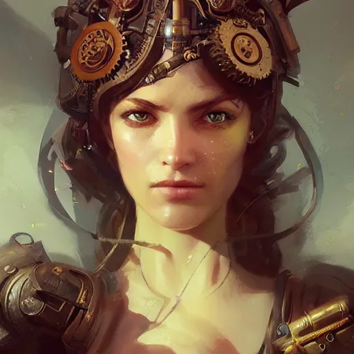 Image similar to a beautiful portrait of a steampunk goddess by greg rutkowski and raymond swanland, trending on artstation, ultra realistic digital art