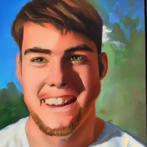 Prompt: oil painting of mr beast