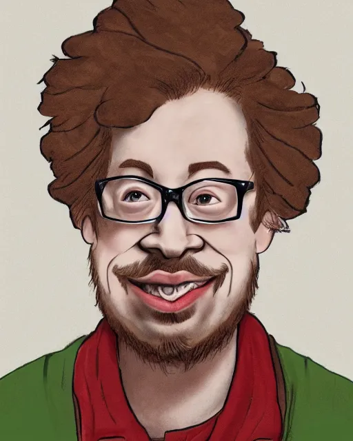 Prompt: a detailed caricature of Sam Hyde