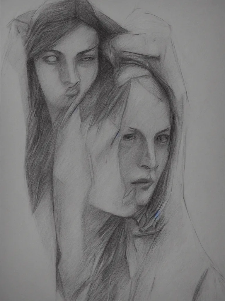 Image similar to geometric sketch of woman, detailed, charcoal on paper,