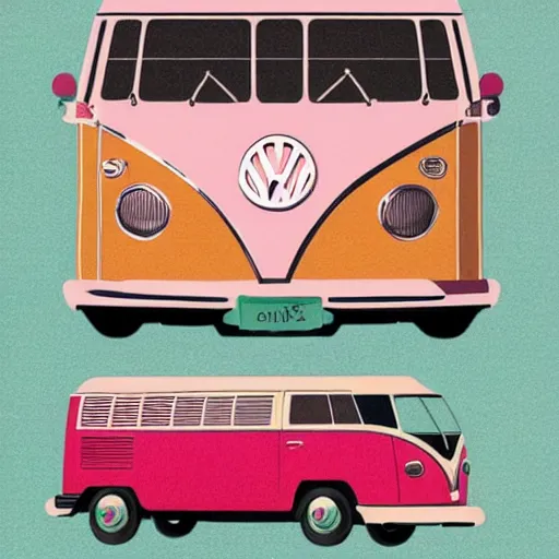 Image similar to illustration of an old van volkswagen, may 6 8, pastel colors, cool, hippie by studio muti