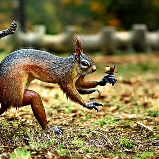 Image similar to biological aliens in combat with squirrels