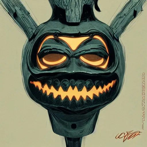 Prompt: scary pumpkin nurse cap, symmetrical face, evil grin, portrait size, cinematic, dramatic, super detailed and intricate, by koson ohara, by darwyn cooke, by greg rutkowski