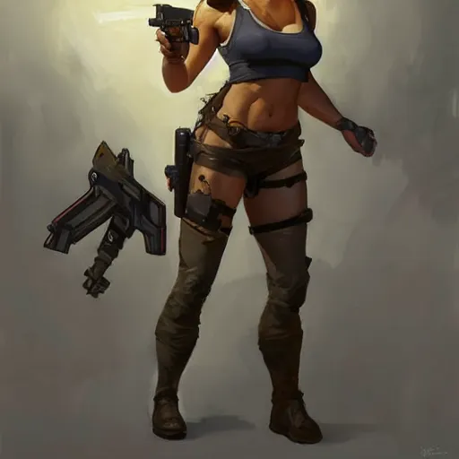 Image similar to greg manchess portrait painting of partially armored lara croft as overwatch character, medium shot, asymmetrical, profile picture, organic painting, sunny day, matte painting, bold shapes, hard edges, street art, trending on artstation, by huang guangjian and gil elvgren and sachin teng