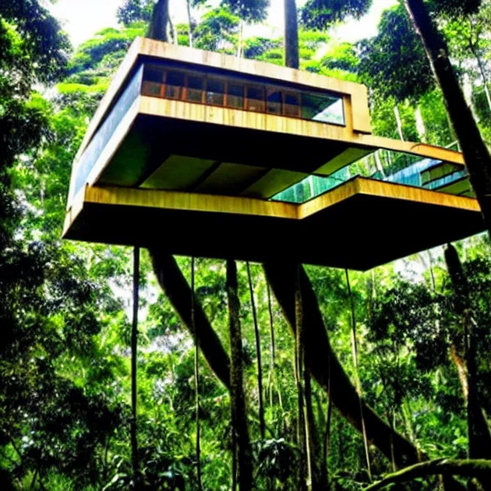 Image similar to cantilevered treehouse in the amazon jungle