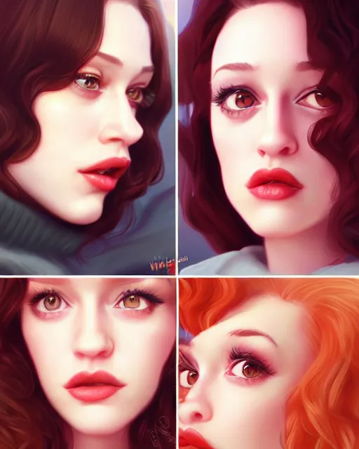 Prompt: andrea ivanova kat dennings christina hendricks dolly parton in wooly sweater, plump lips, by wlop and ilya kuvshinov and artgerm,, gorgeous, stunning, alluring, artstation, deviantart, digital art