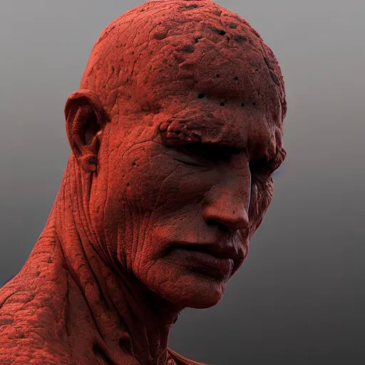 Image similar to human sculpture made out of molten lava, CGSociety, photorealistic, highly detailed, sharp, not blurry, ultra-photorealistic, postprocessing, 8k