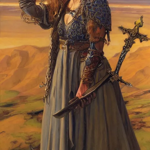 Prompt: priestess holding a sword, by donato giancola and berthold woltze.