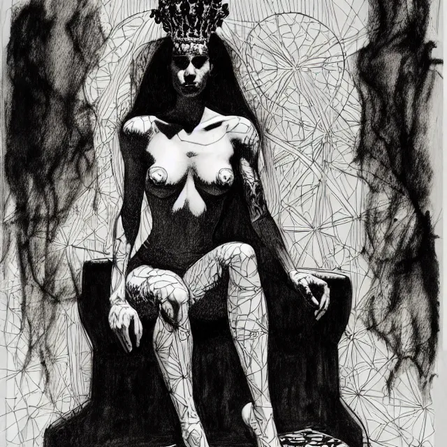 Image similar to salome full figure sitting on throne sketchbook ink drawing by james jean very detailed high contrast