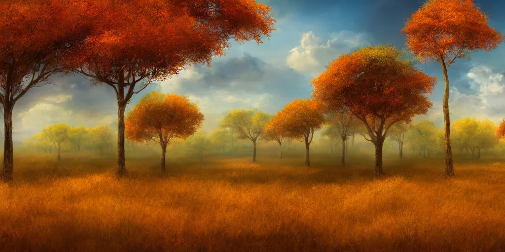 Prompt: colorful savanna of autumn, matte painting, concept art, 4 k