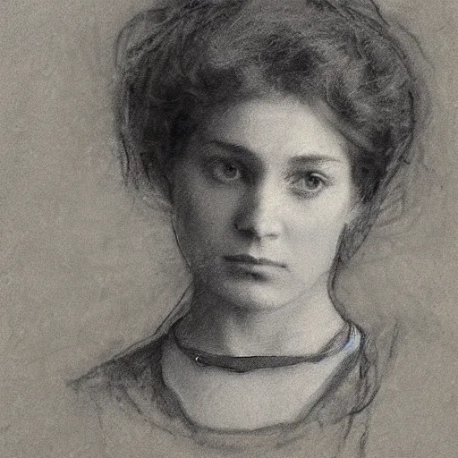 Image similar to portrait of a action heroine, by alfred stevens in charcoal