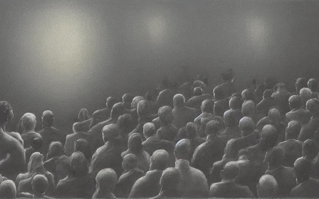 Image similar to charli d'amelio giving a lecture in a crowded physics auditorium at harvard university, oil painting by zdzisław beksinski, iridescent color palette chromatic aberration