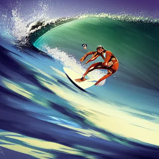 Image similar to A Surfer surfing Huge Barrels, concept art, digital art, 16k resolution, Photorealistic.