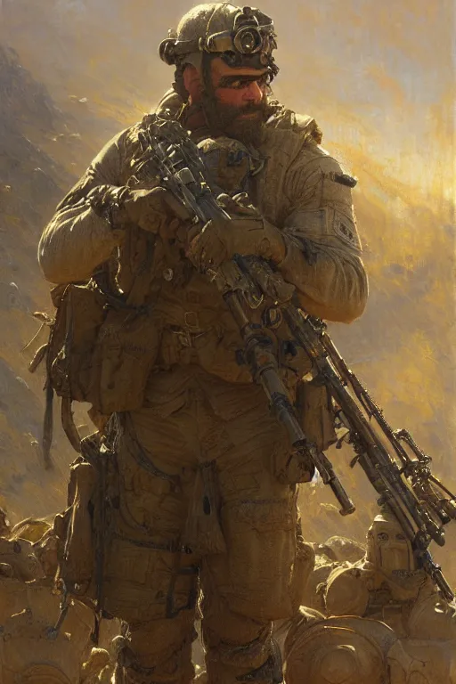 Prompt: decorated navy seal multiple confirmed kills, depressed, highly detailed painting by gaston bussiere, craig mullins, j. c. leyendecker 8 k