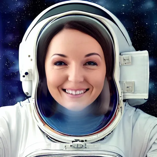 Image similar to a hyper realistic digital painting of a woman in an astronaut suit in space