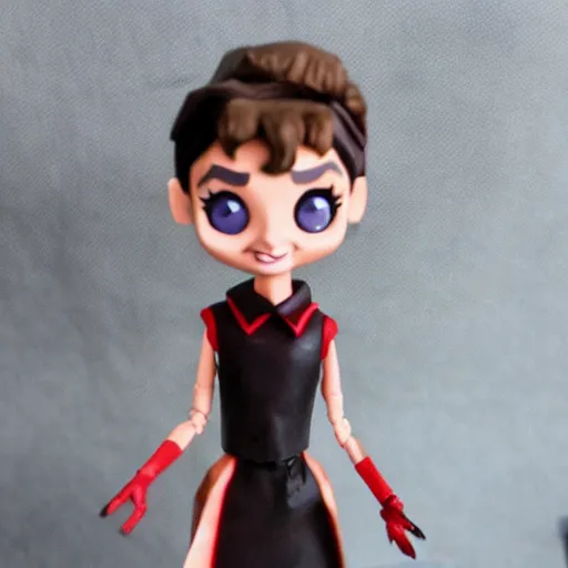 Prompt: audrey hepburn cos play warhorse, stop motion vinyl action figure, plastic, toy, butcher billy style