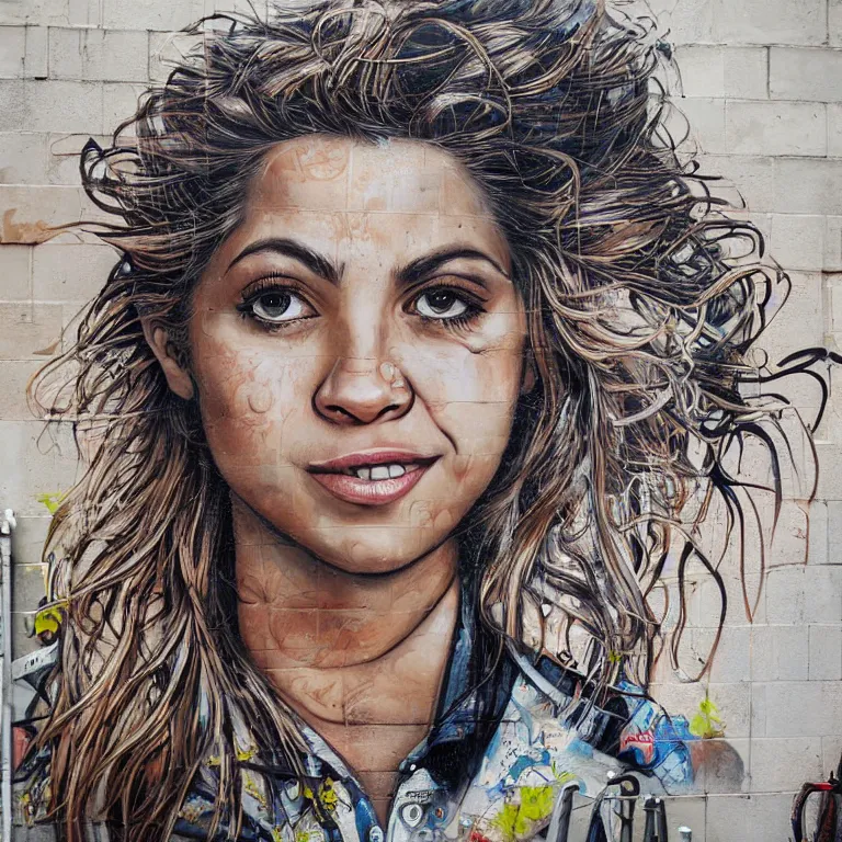 Prompt: Detailed street-art portrait of Shakira Isabel Mebarak Ripoll in style of Etam Cru