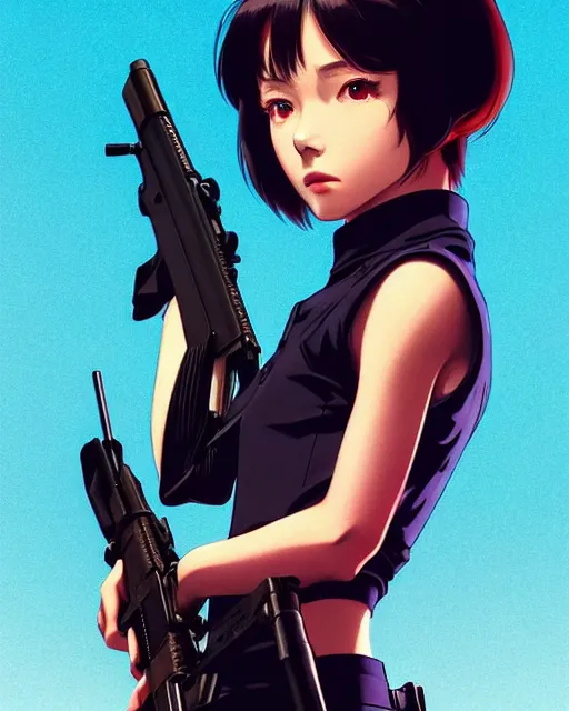 Prompt: girl holding a rifle | | very very anime!!!, fine - face, audrey plaza, realistic shaded perfect face, fine details. anime. realistic shaded lighting poster by ilya kuvshinov katsuhiro otomo ghost - in - the - shell, magali villeneuve, artgerm, jeremy lipkin and michael garmash and rob rey