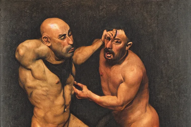 Prompt: joe rogan in the style of hans baldung,