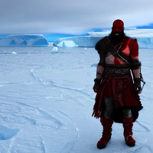 Image similar to angry Kratos in Antarctica