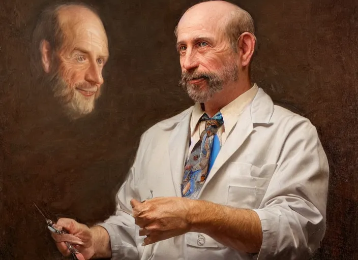 Image similar to a highly detailed wax portrait of a dentist, james gurney, james jean