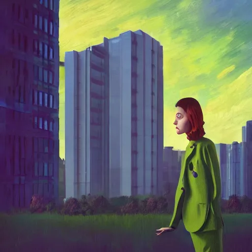 Image similar to huge flower as head, woman in suit standing by tall windows, modernist luxury apartment, surreal photography, sunlight, impressionist painting, digital painting, artstation, simon stalenhag