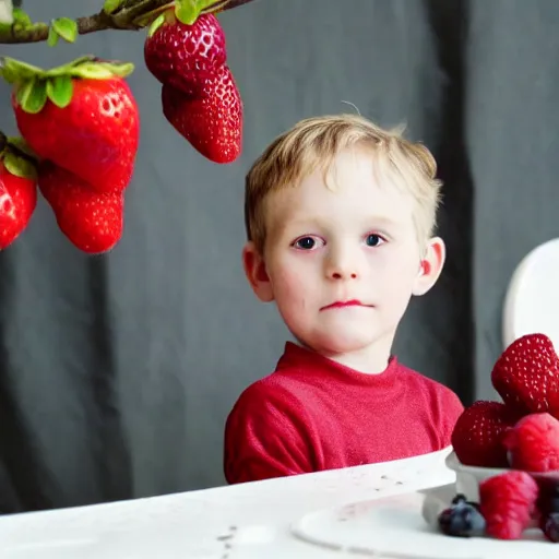Prompt: little lad who loves berries and cream