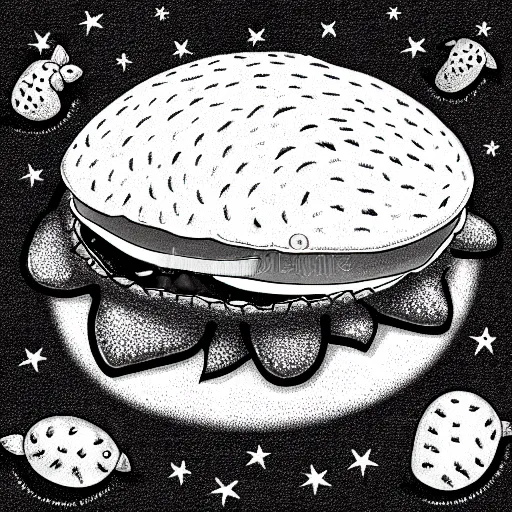 Prompt: storybook illustration of a hamburger turtle, storybook illustration, monochromatic