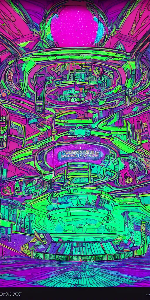 Prompt: neon galactic palace in the style of johnathan solter