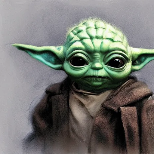 Image similar to portrait of a steampunk baby yoda, artwork by guy denning and charlie bowater,
