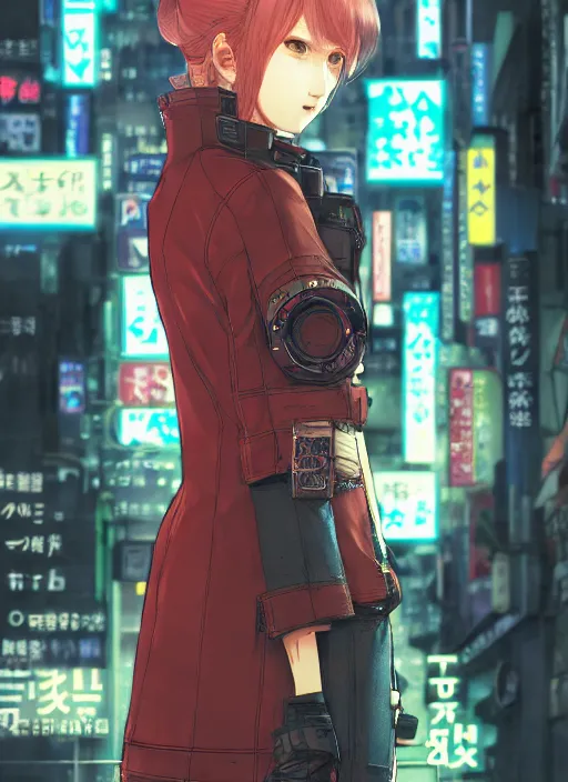 Prompt: character portrait cyberpunk female wearing jacket in Tokyo, hidari, color page, tankoban, 4K, tone mapping, Akihiko Yoshida.