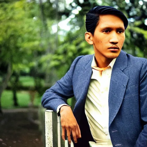 Prompt: outdoor portrait of jose rizal as a handsome young man in 2 0 2 0, 3 0 years old wearing stylish modern clothes, photo taken in 2 0 2 0, award winning photography, 3 5 mm f 1. 4 kodachrome