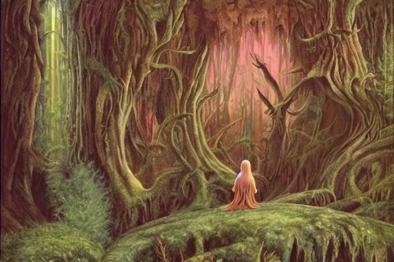 Prompt: female druid in the forest |Roger Dean|