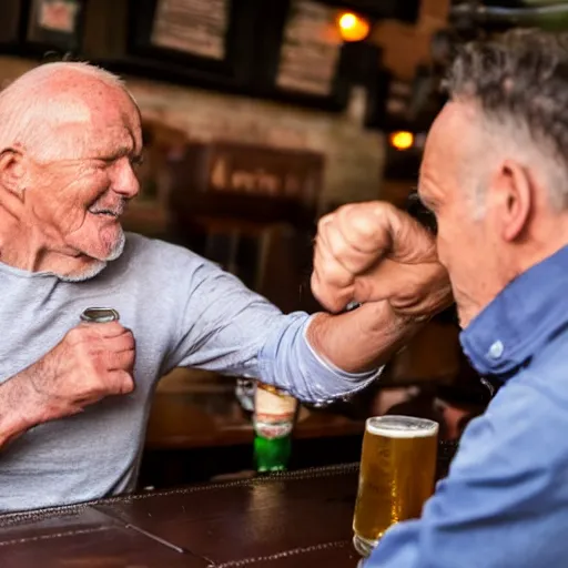 Prompt: grandpa punching out someone at the local pub