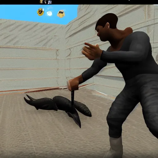 Image similar to man wrestling with eel, counter strike screenshot