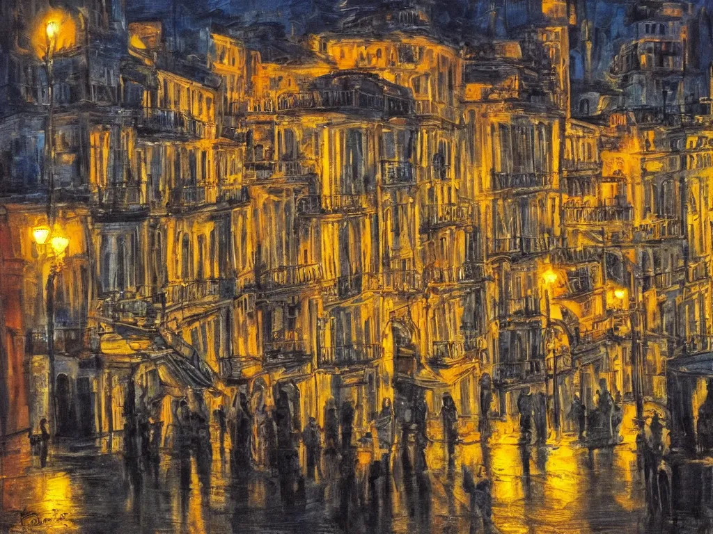 Prompt: lisbon city at night, art in the style of fernando calhau