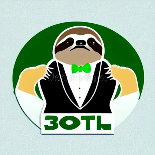 Image similar to sloth wearing tuxedo, 3 d logo, vector illustration, aesthetic, minimalistic