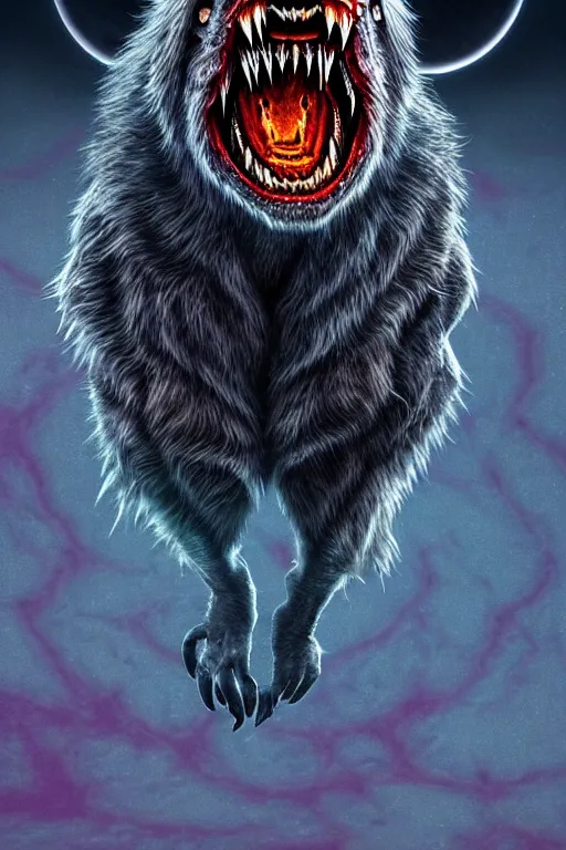 Image similar to a portrait of a scary snarling werewolf with sharp fangs and claws that is howling at the moon, highly detailed, digital photo, hdri, by christopher bretz and john carpenter, vivid colors, high contrast, 8 k resolution, intricate, photorealistic, smooth, psychedelic color scheme, concept art, award winning, cg society contest winner