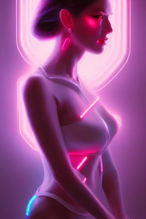 Image similar to portrait of female humanoid from 6 0 s era, intricate, elegant, cyber neon lights, highly detailed, digital painting, artstation, glamor pose, concept art, smooth, sharp focus, illustration, art by artgerm and greg rutkowski