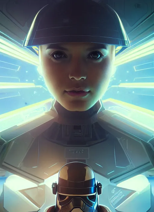 Image similar to symmetry!! portrait of strom trooper, star wars, sci - fi, glowing lights!! intricate, elegant, highly detailed, digital painting, artstation, concept art, smooth, sharp focus, illustration, art by artgerm and greg rutkowski and alphonse mucha