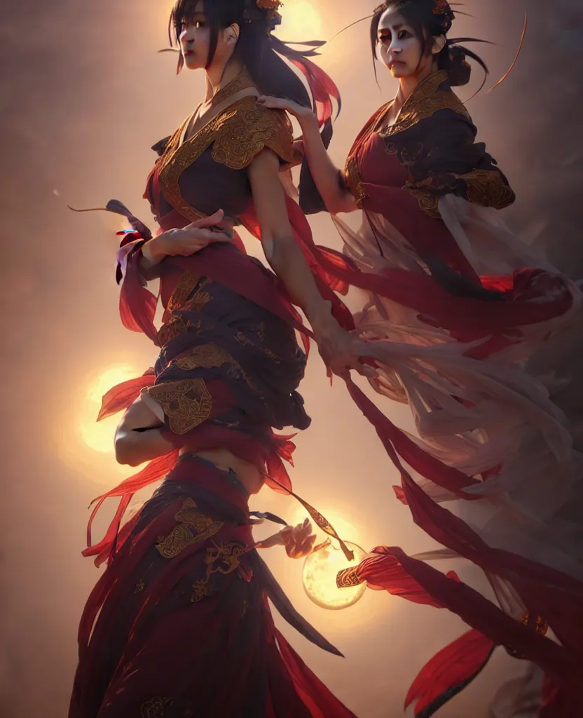 Image similar to ' hu tao'character, genshin impact, fantasy, anime, manga, game art, concept art, intricate details, elegant, highly detailed, digital painting, octane render, eerie, 8 k, art by artgerm and greg rutkowski and alphonse mucha