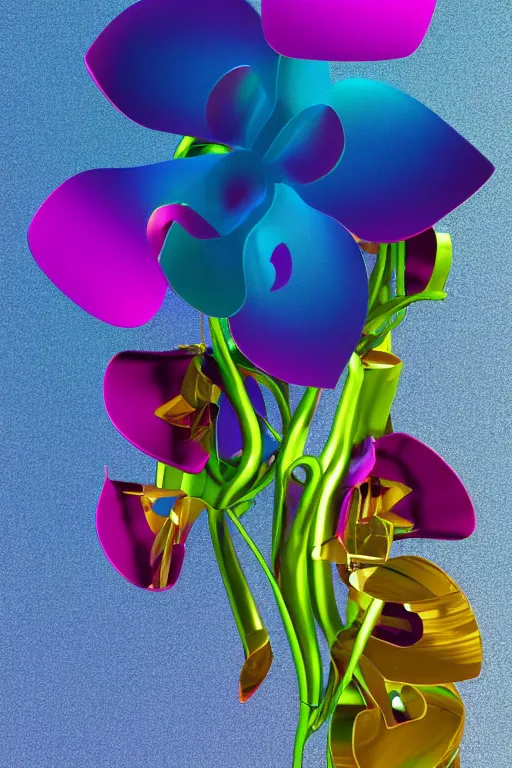 Image similar to a colorful, metallic orchid, ( ( ( ( jonathan zawada ) ) ) ) a computer rendering by agnes lawrence pelton, featured on polycount, computer art, rendered in cinema 4 d, octane render, rendered in maya