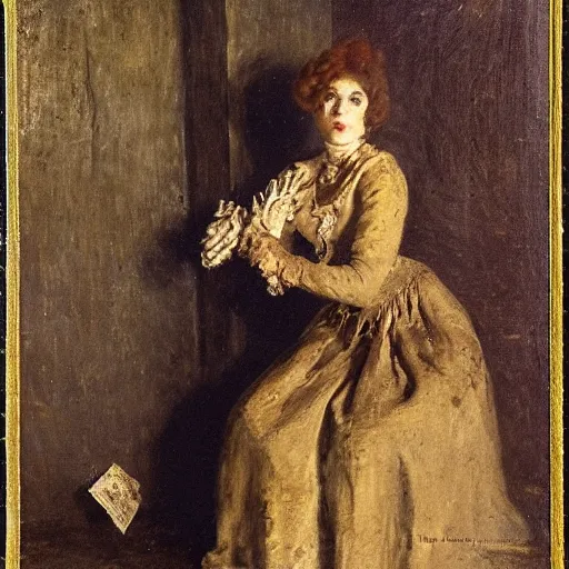 Image similar to theatre actress in the catacombs, by alfred stevens