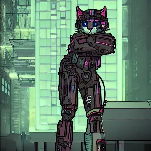 Image similar to digital art of a cyberpunk humanoid cat