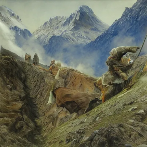 Image similar to carthaginians crossing the alps, alan lee