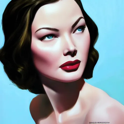 Image similar to young beautiful Gene Tierney color studio publicity photo , tight face shot portrait, highly detailed, digital painting, artstation, concept art, illustration, art , by graydon parrish