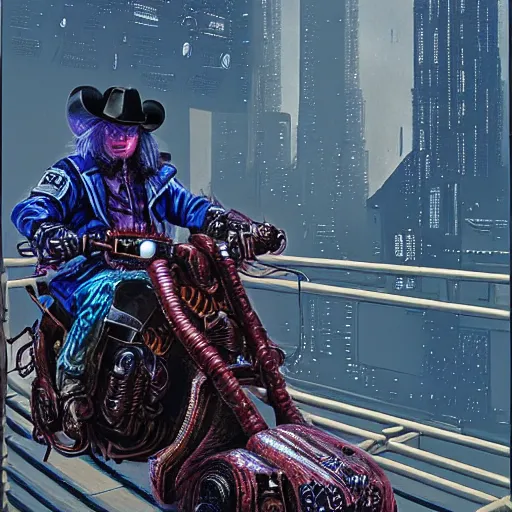 a cyberpunk cowboy fully decked out in his cowboy hat,, Stable Diffusion