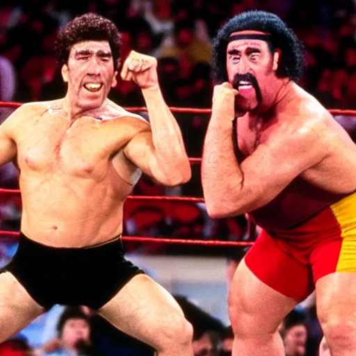 Image similar to kramer from seinfeld wrestling hulk hogan from wwf