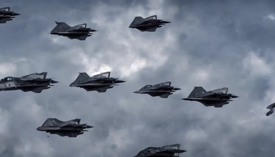 Image similar to big budget horror movie about f22 raptors.