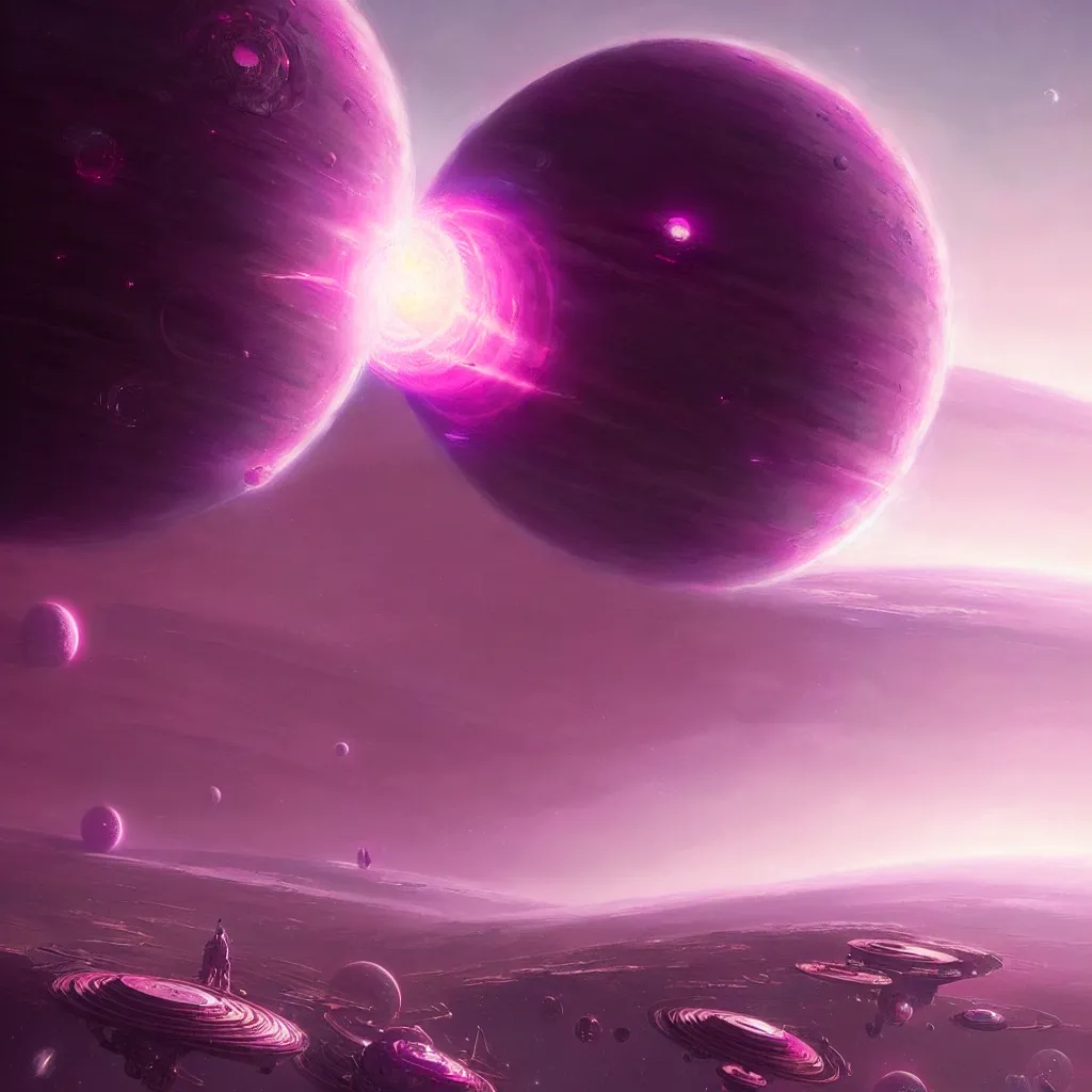 Image similar to dyson sphere program pink planet, concept art, by greg rutkowski